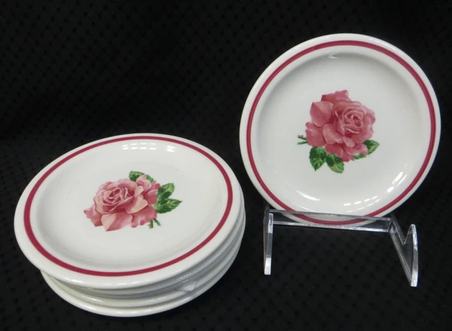 6-Syracuse China Great Northern Railroad Pink Rose 5 1/2" Bread & Butter Plates
