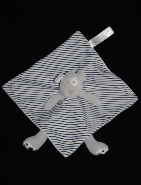 Doudou plat chien rayé bleu jambes gris OBAIBI OKAIDI dessous blanc coquard Neuf