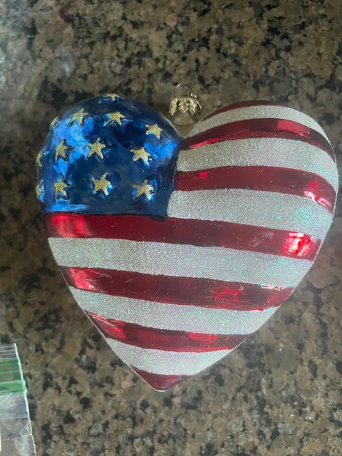 Christopher Radko American Flag Brave Heart Christmas Ornament 9/11 Red Cross