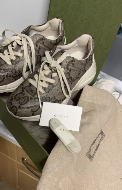 UNISEX GUCCI TRAINERS GG Rhyton Monogrammed Leather Sneakers Size 38 1 2 375.00 PicClick UK