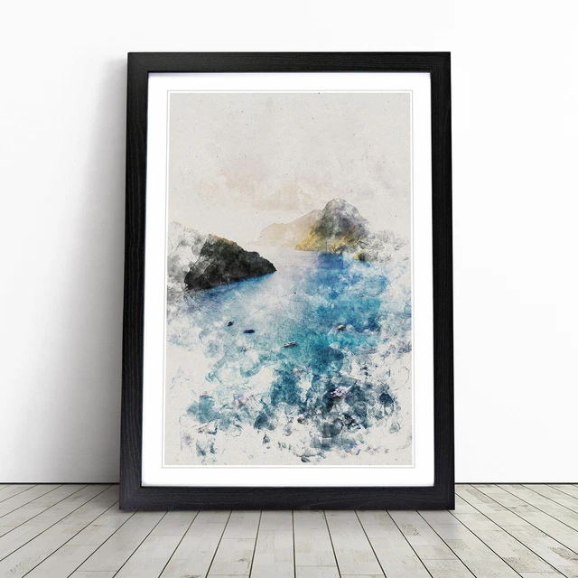 BOATS IN EL Nido In The Philippines Watercolour Framed Wall Art Print