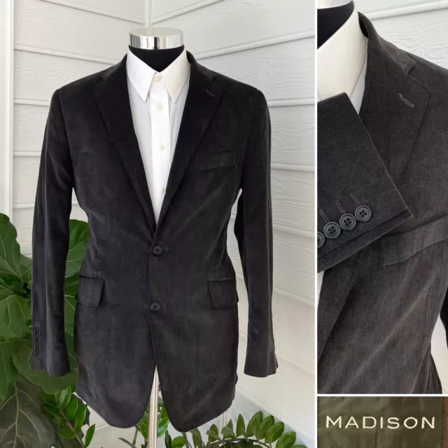 Madison Mens Two Button Cotton Blazer Charcoal Velvet Sport Coat Jacket Size 40R