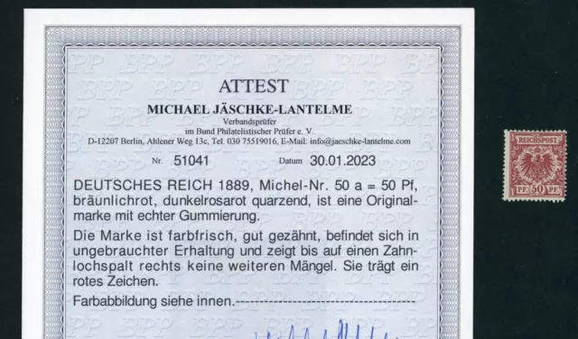 Deutsches Reich Michel Nummer 50a ungebraucht mit Attests