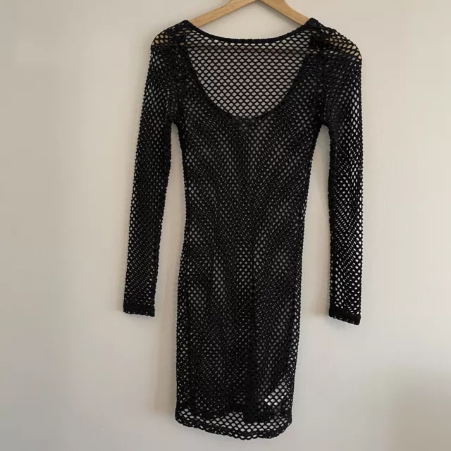 Primark XS Size 6-8 Black Net Mini Dress Long Sleeved Sheer