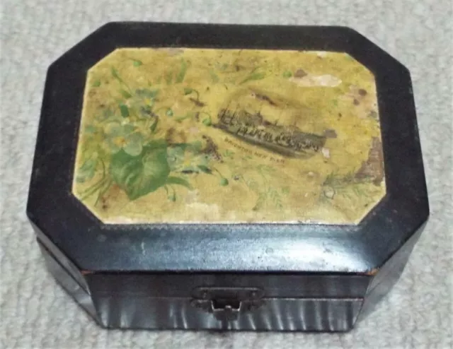 Black Mauchline Ware Brighton New Pier Antique 1880 Wooden Box