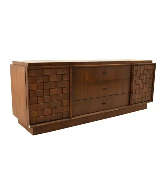 Paul Evans Style Canadian Brutalist Mid Century Walnut 9 Drawer Lowboy Dresser