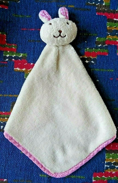 Gp/ Doudou Plat Lapin Blanc Ecru Liseret Rose Vichy Tbe