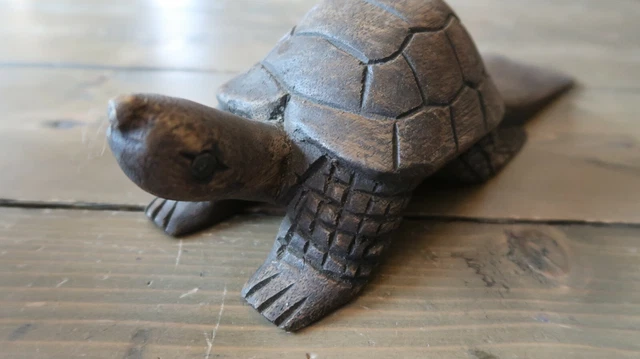 Antique Hand Carved Wood Turtle Door Stop 11.5" 3
