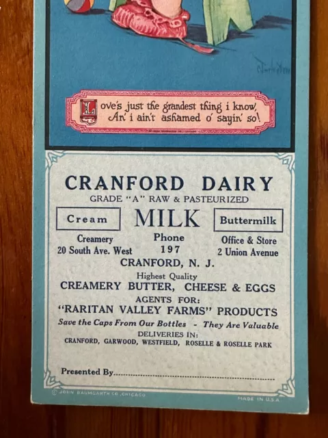 Vintage Cranford Dairy NJ 1920s Milk Ad Baby Hugging Puppy Advertising Blotter 3