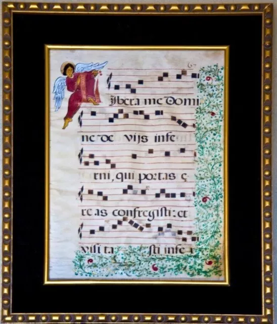 Illuminated Manuscript, one of two on offer.  Double sided vellum page, framed.