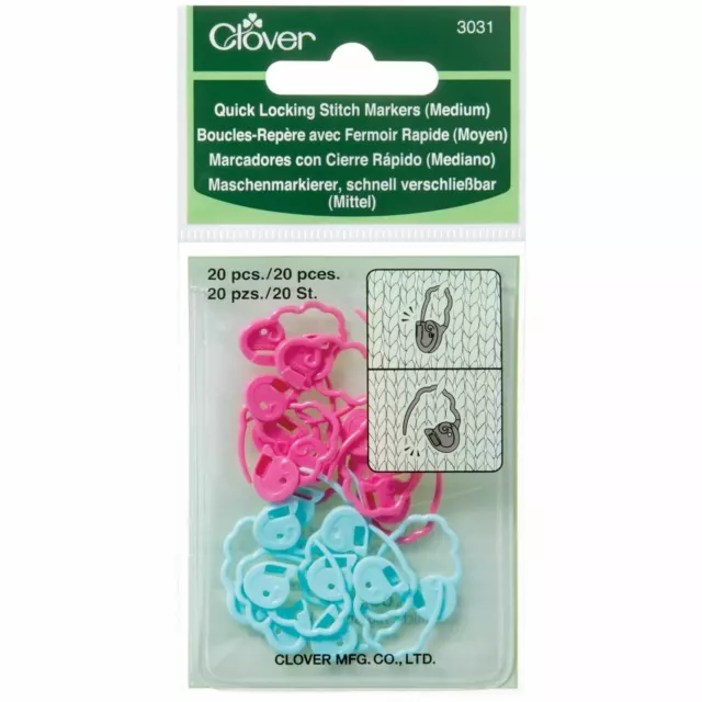 Clover Quick Locking Stitch Markers for Knitting - Choice of Sizes