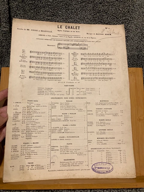 Adolphe Adam Le Chalet Numéro séparé 3 Air de Max partition chant piano Lemoine