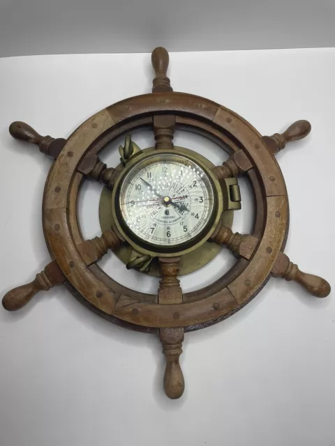 Vintage Nautical Clock Ships Wheel Wall Decor