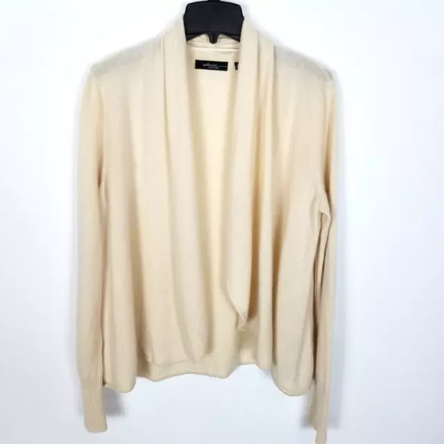 Saks Fifth Avenue Cashmere Cardigan Sweater Size L Cream Open Front