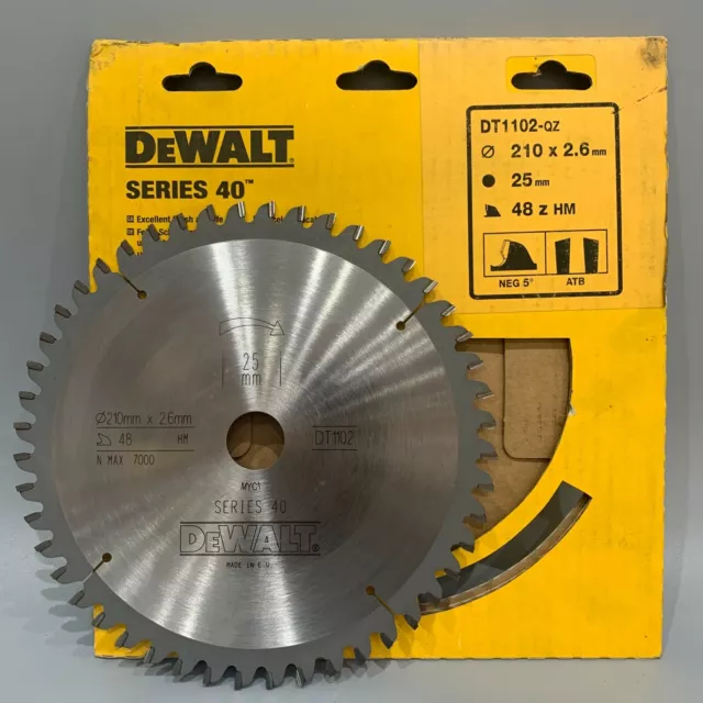 DEWALT DT1102 Serie 40 210mm x 25mm 48T Hoja De Sierra Circular TCT para Madera