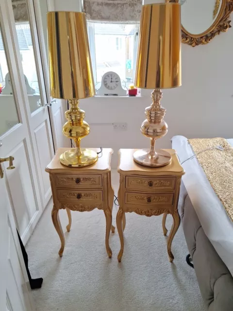 Antique French Bedside Table French Cabinet Gold 2 Drawer Storage Chic.