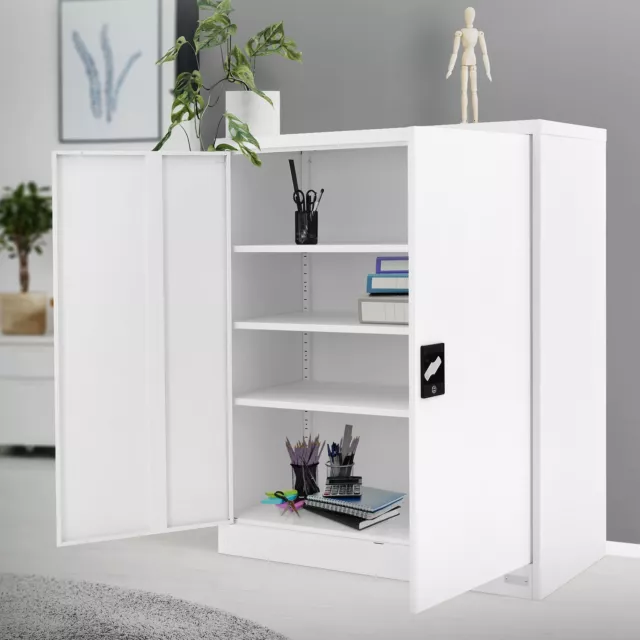 Armario archivador acero blanco mesita auxiliar 3 estantes regulables90x40x109cm