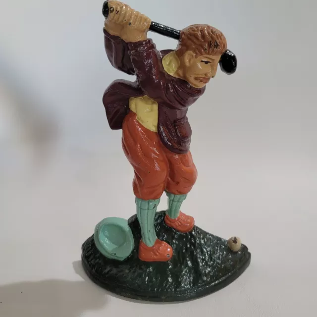 VINTAGE CAST IRON GOLFER UPPER DECK LTD DOORSTOP/Bookend/Paper Weight