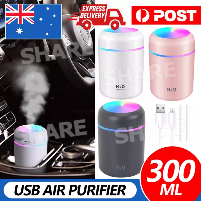 Car Air Purifier Diffuser Aroma Oil Humidifier Mist Led Night Light Home USB AU