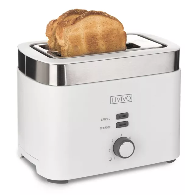 LIVIVO 2 Slice Toaster Extra-Wide Slots Crumb Tray Defrost 900W 7 Setting Touch