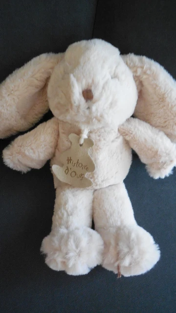 doudou peluche lapin beige crème poils longs tout doux HISTOIRE D'OURS 22cm 2x