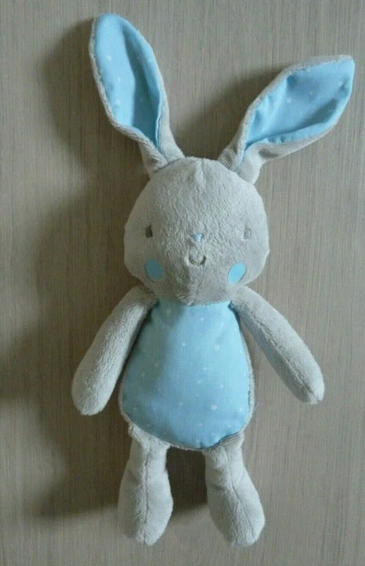 *. DOUDOU PELUCHE KLORANE LAPIN GRIS BLEU ETOILE BLANC 25/35 cm -  ETAT NEUF*