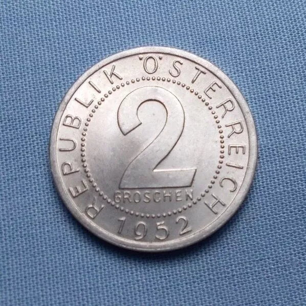 1952 Austria 2 Groschen Coin "UNC" KM#2876 Composition Aluminum