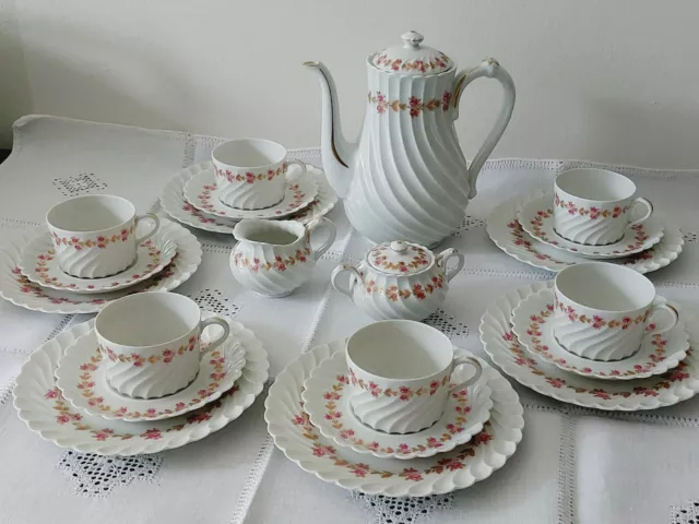 Haviland Limoges France,  Kaffeeservice 6 Personen, Torse Rosen Gold, Plaisance