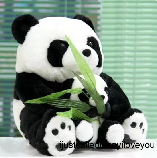 Cute 25cm/10" PANDA Bears Mom&Baby Stuffed Animal Plush Soft Toy w/Silk Bamboo