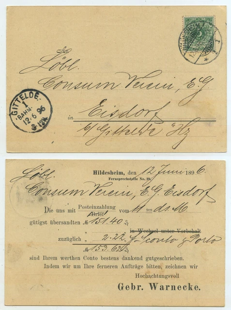 75451 - Postkarte - Hildesheim 12.6.1896 nach Eisdorf b. Gittelde