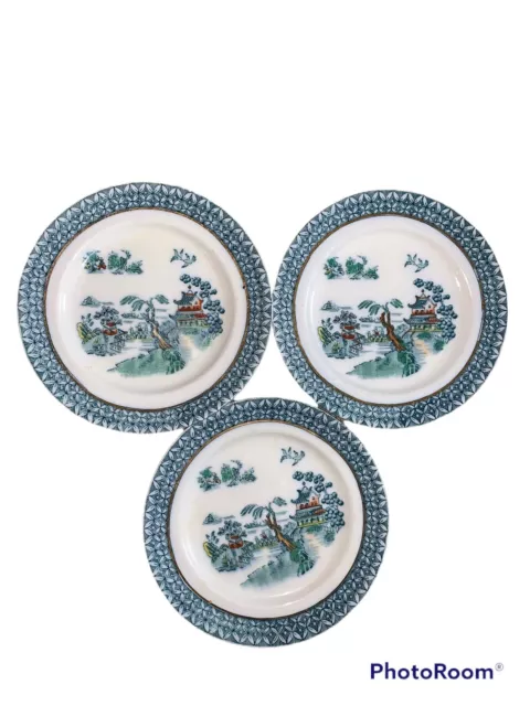 Pekin Set 3 Plates 6” Round-Oriental Motif-Royal-Wood & Sons-England-Porcelain-