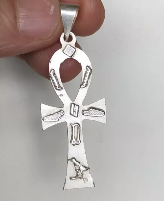 Very nice hand made SOLID SILVER Fancy Ankh Egyptian Charm/Pendant