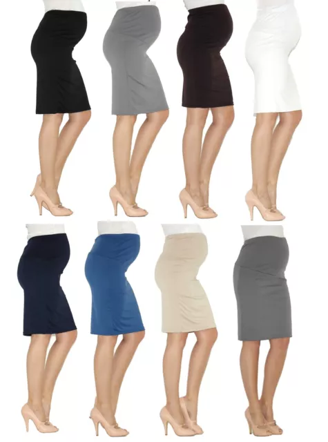 Pregnancy Maternity Skirt Pencil Skirt Midi Stretch Over Belly Maternity