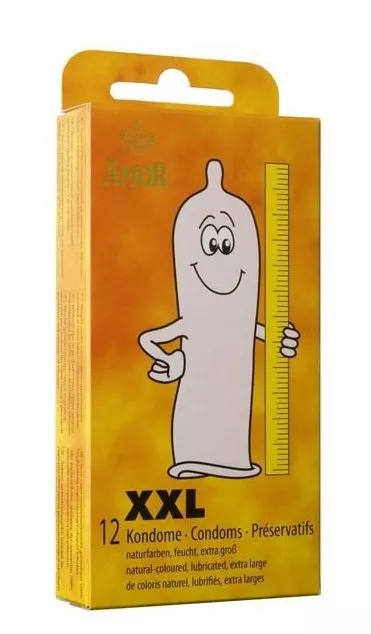 12 Profilattici XL Extra Large AMOR XXL Preservativi Condom 54 mm Diametro