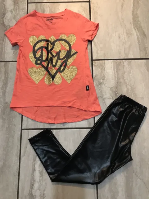 Girl’s Size Small 7 DKNY Shirt & Epic Threads Black Legging Set