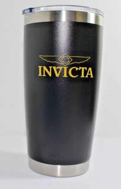 INVICTA STAINLESS STEEL BLACK INSULATED TUMBLER 20oz with GOLD NAME LOGO NEW