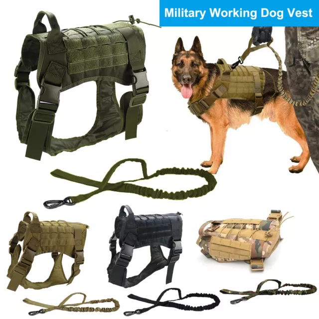 Tactical K9 Training Dog Harness Military Adjustable Nylon Vest +Leash