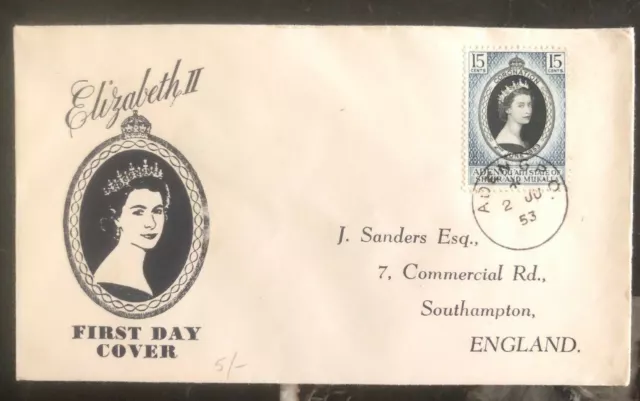 1953 Aden Colony Coronation first day cover FDC QE 2 Queen Elizabeth II To UK