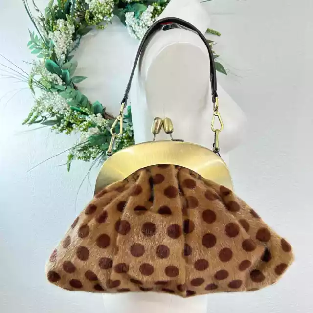 Nicole Lee Hallie tan faux fur with brown polka dots purse 3