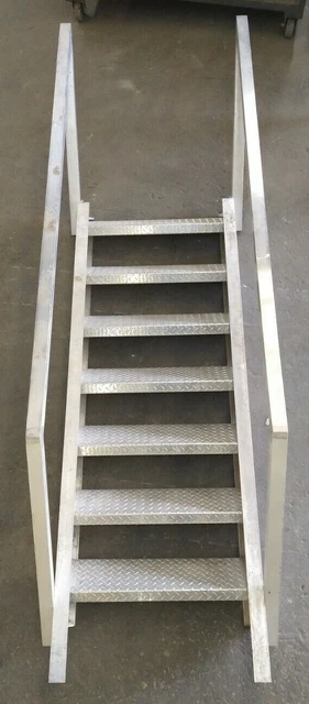 55" Prefab Cast Aluminum And Diamondplate 7-Step Stairs 55" Prefab Cast Aluminum And Diamondplate 7-Step Stairs