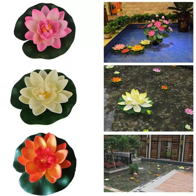 10X Artificiel Lotus Lis Flottant Fleur Étang Poisson Tank Plante Jardin Décor