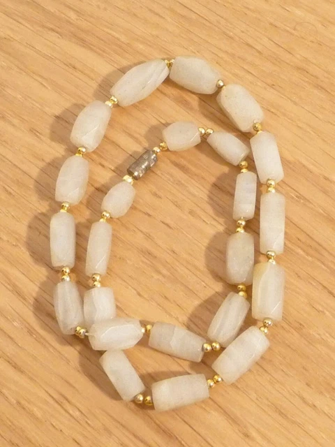 Collier Perles Vintage Années 50 - Petites Perles Blanches Et Dorées, Style Polynésien