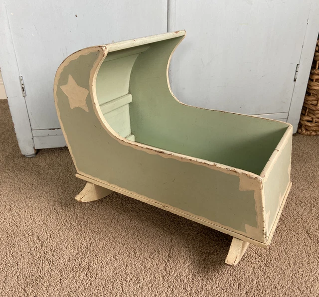Vintage Wooden Rocking Baby Doll Cradle