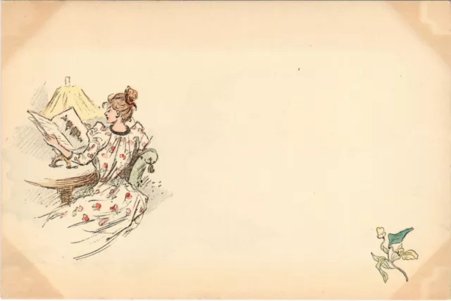 PC CPA HENRI BOUTET, ARTIST SIGNED, LADY READING, ART NOUVEAU, (b15542)