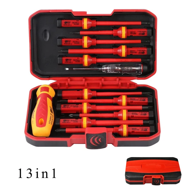 13PCS VDE Insulated Socket Hex Nut & Screwdriver Bit Set 1000V With Testing Pen