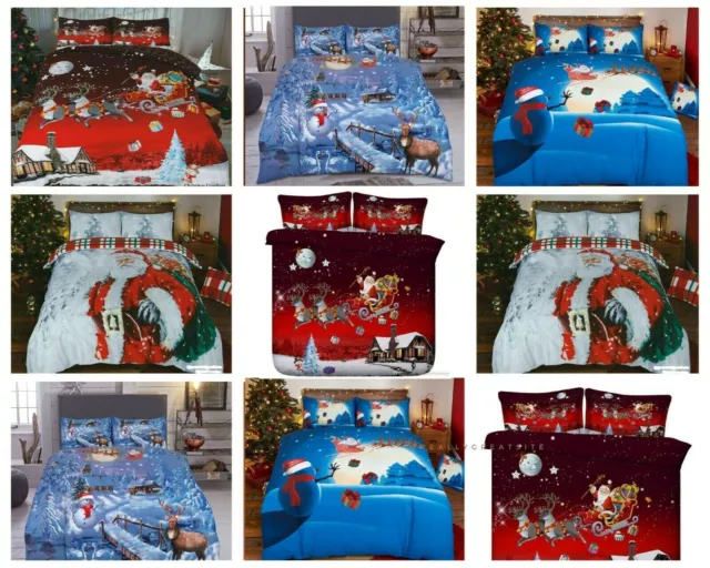 Christmas Duvet Cover Set Reversible Quilt XMAS Bedding Single Double King Size