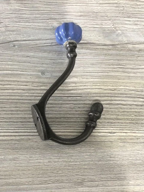 Antique Cast Iron Wall Hooks Blue Pumpkin Handmade Coat Hat Towel Hanging Rustic