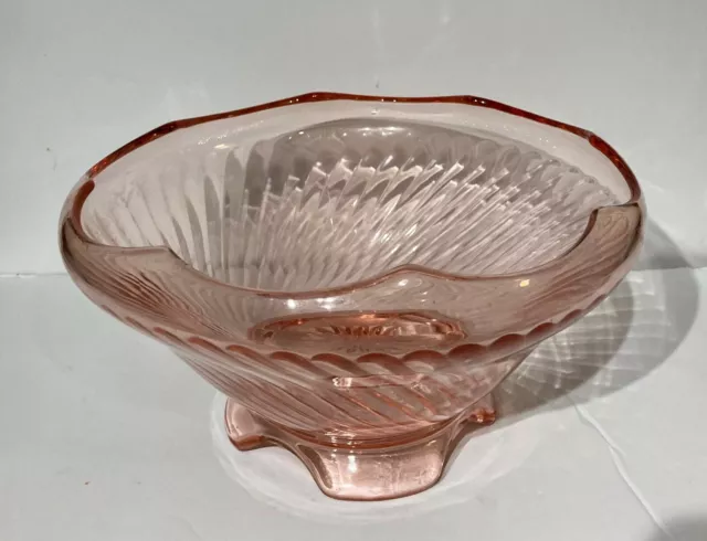 Pink Depression Glass Twisted Optic Footed Bowl Imperial Glass Co. 1930