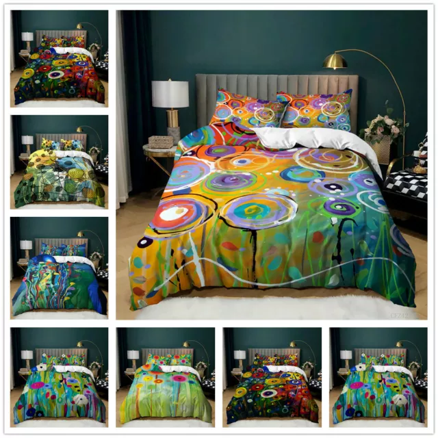 Abstract Oil Painti 3D Printed Bedding Set 3PCS Duvet Cover & Pillowcase(s) AU