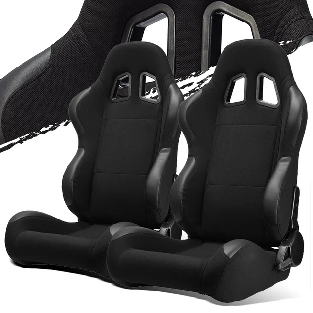 Black Pineapple Fabric/PVC Leather Left/Right Recaro Style Racing Car Seats